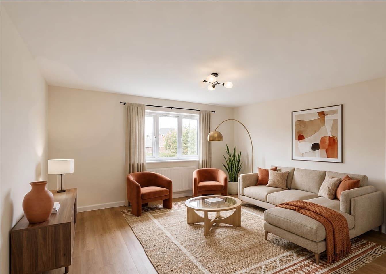 The same living room, virtually staged with furniture