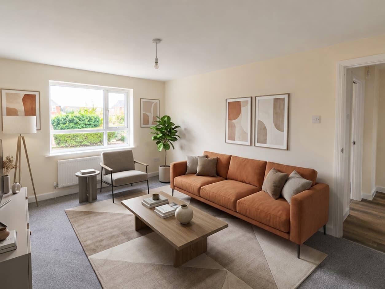 The same living room, virtually staged